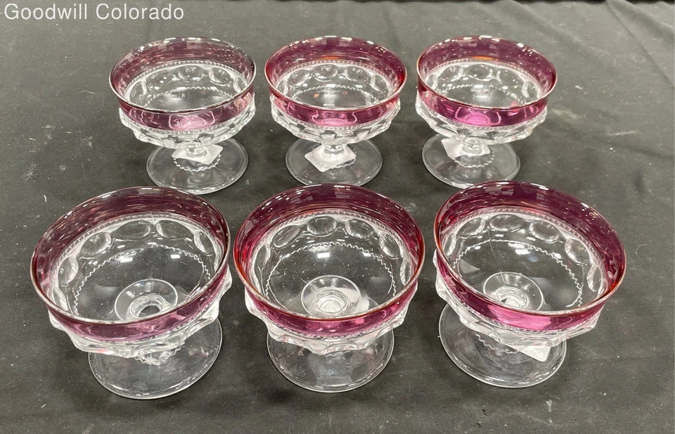 Indiana Glass Ruby Flash Kings Crown Thumbprint Dessert Cups 6pc Set - Image 2 of 4