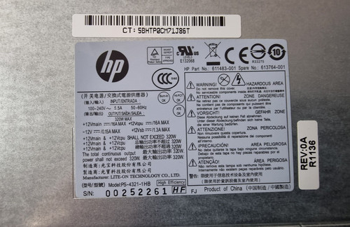 PC Netzteil HP 611483-001 320 Watt Netzteil 613764-001 PS-4321-1HB