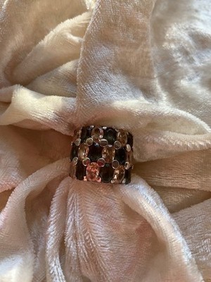 Finger Ring Silber 925 Sterling Damen Massiv Grüne +  Beige Steine Beige Gr. 18