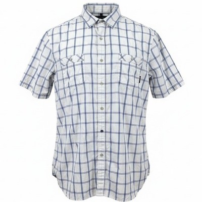 Amplify Button Up Shirt Mens Large White Blue Plaid Skull Buttons Short Sleeve