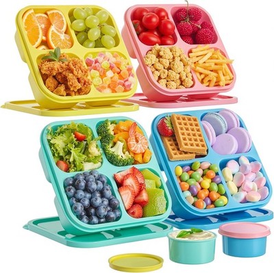 Canfanni 4-Compartment Snack Box Set w/Sauce Cups, BPA-Free, 4-Pack