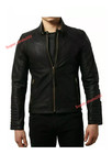 Mens Black Lambskin Leather Jacket Zip Biker Casual Slim Fit Moto Style Wear Fit