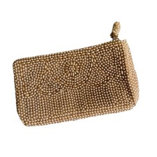 Beaded Coin Purse Small Zipper Bag Vintage Style Pearl Design Made In Japan EUC