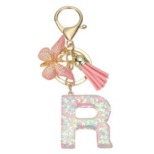 Alphabet R Tassel Butterfly Initial Letter Keychain Pink, Pack of 1 