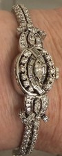 14k White Gold Hamilton Diamond Ladies Wind Up Bracelet With Cover Watch 22.3g