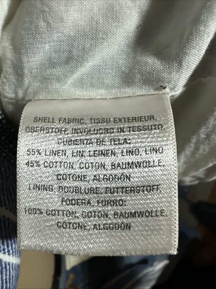 Bata/abrigo Anthropologie Elevenses azul/blanco a rayas talla S lino brillante Foto 3 de 4