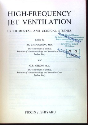 High-Frequency Jet Ventilation. Experimental and Clinical Studies; Chiaranda, M.
