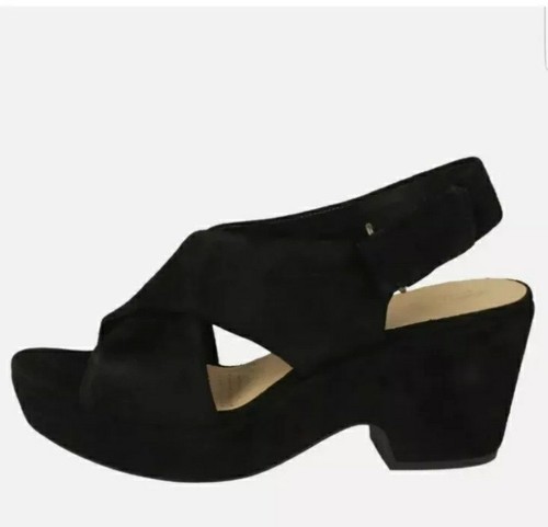 Clarks Ladies* Maritsa Lara* Black Suede WIDE-FIT wedge heel Sandal UK 7 E - Picture 4 of 8