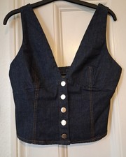 Cute dark denim size M zara cotton mix waistcoat NWT