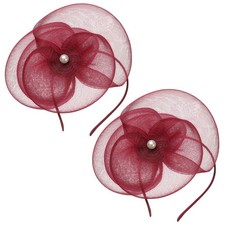 Fascinators Hats for Women, Tea Party Hat Mesh  2Pcs  Burgundy