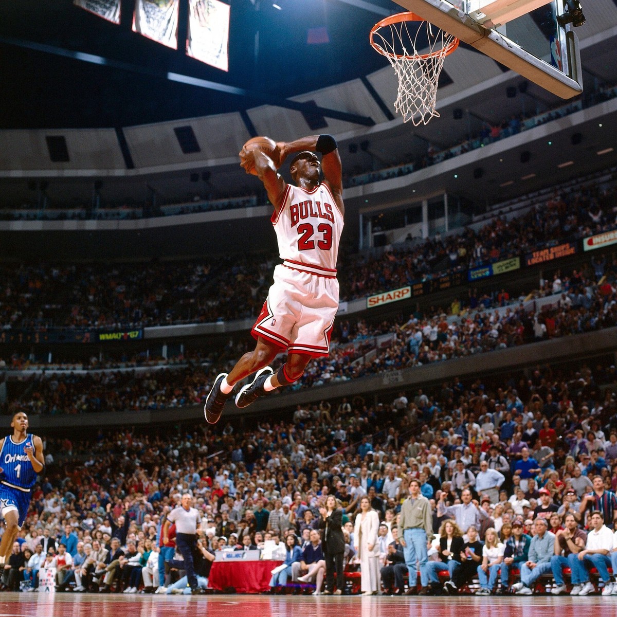 Michael Jordan Chicago Bulls #23 Iconic Slam Dunk Basketball Photo