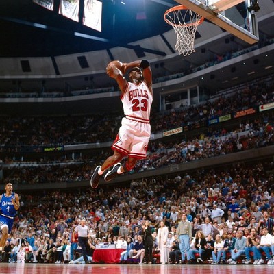 Michael Jordan Chicago Bulls #23 Iconic Slam Dunk Basketball Photo Reprint