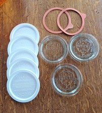 Lot of 3 Weck Rundrand-Glas 100 Canning Jar Lid Strawberry & 5 Keep Fresh Lids
