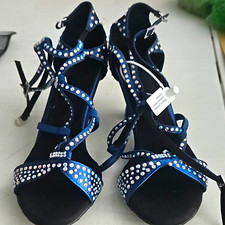 Women s Blue Rhinestone Strappy Ballroom/Latin Dance Heels Open Toe Ankle