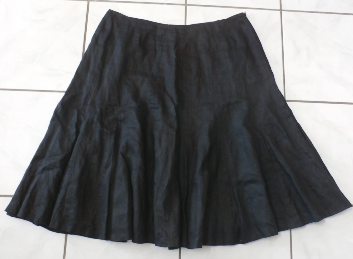 Lauren Ralph Lauren 100% Linen Skirt Size 16W A-Line Black Lined Flared i176