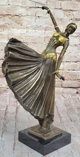 Genuine Solid Bronze Chiparus Dancer Art Deco Nouveau Statue on Marble Base