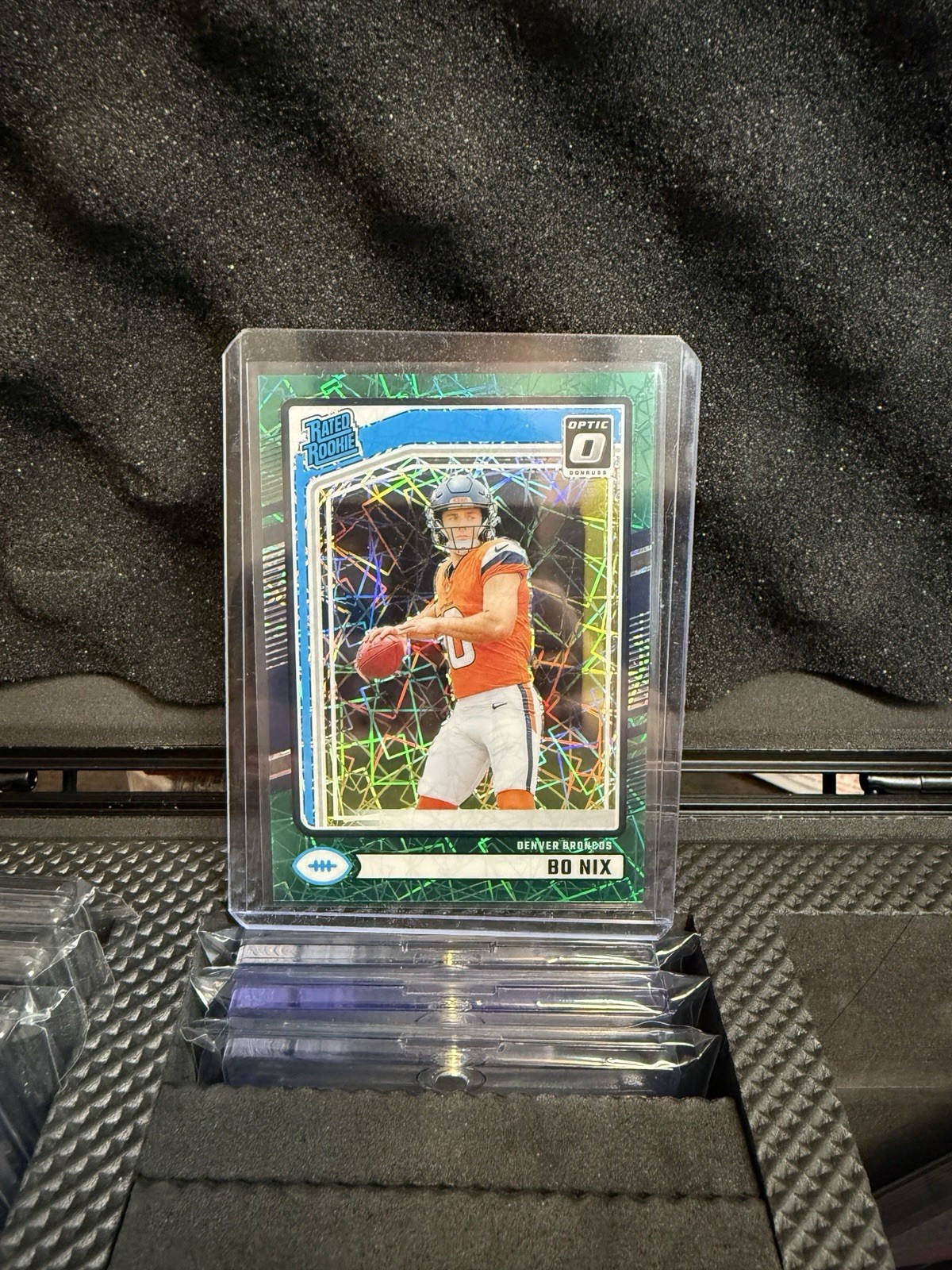 2024 Panini Donruss Rated Rookie Bo Nix #369 Optic Preview Green Velocity Prizm