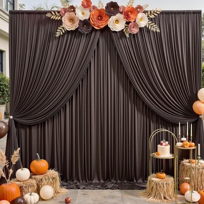 2 PCS 12x5 Ft Brown Backdrop Curtains Wedding Wrinkle Free Photo Drapes