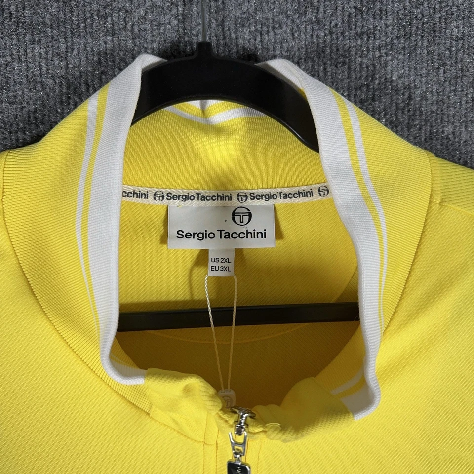 Sergio Tacchini Jacket Mens 2XL Yellow White Track Full Zip Retro Tennis - Image 3 of 4