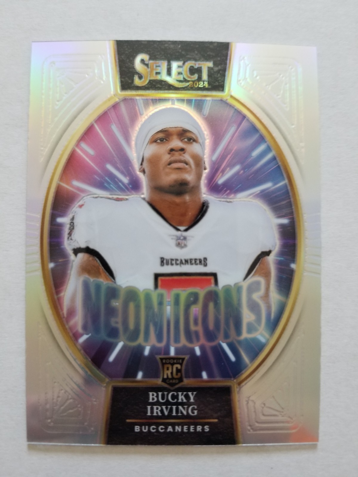 Bucky Irving 2024 Panini Select Neon Icons Silver Prizm RC #12 Tampa Bay Bucs