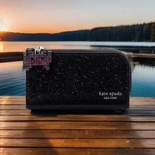 NWT Space Invaders X Kate Spade Glitter Patent Small Slim Bifold Wallet KI755
