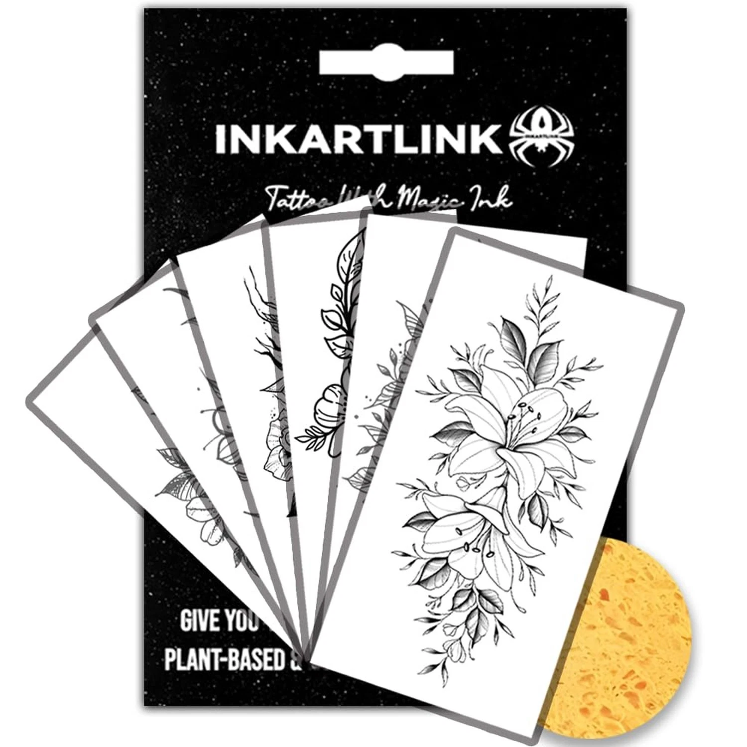 INKARTLINK Flower Combination Temporary Tattoos, Realistic Waterproof image 1