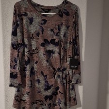 Simply Vera Vera Wang Floral Knit Tunic Tuck Tee Top Womens S Long Sleeve