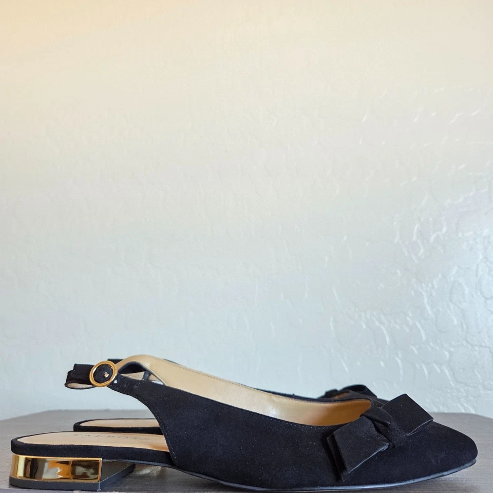 Talbots Gamuza Edison Arco Cordones Ballet Punta Plana Negro/Dorado Para Mujer 10 Foto 2 de 4