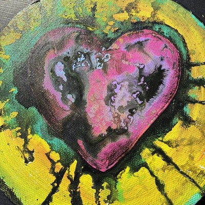 Acrylic Painted Canvas Heart Abstract Style Original Set of 2 Valentines Love