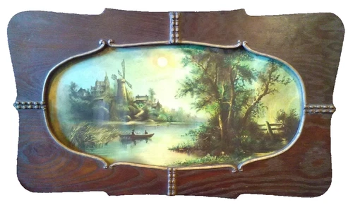 Antique - Vintage W.H. Chandler Print "A Summer Evening" Moonlit Windmill Scene