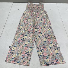 Floral Jumpsuit Girls 12 Multicolor Smocked Square Neck Wide Leg One Piece