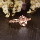 2Ct Oval Cut Lab Created Morganite Womens Wedding Ring 14K Rose Gold Plated