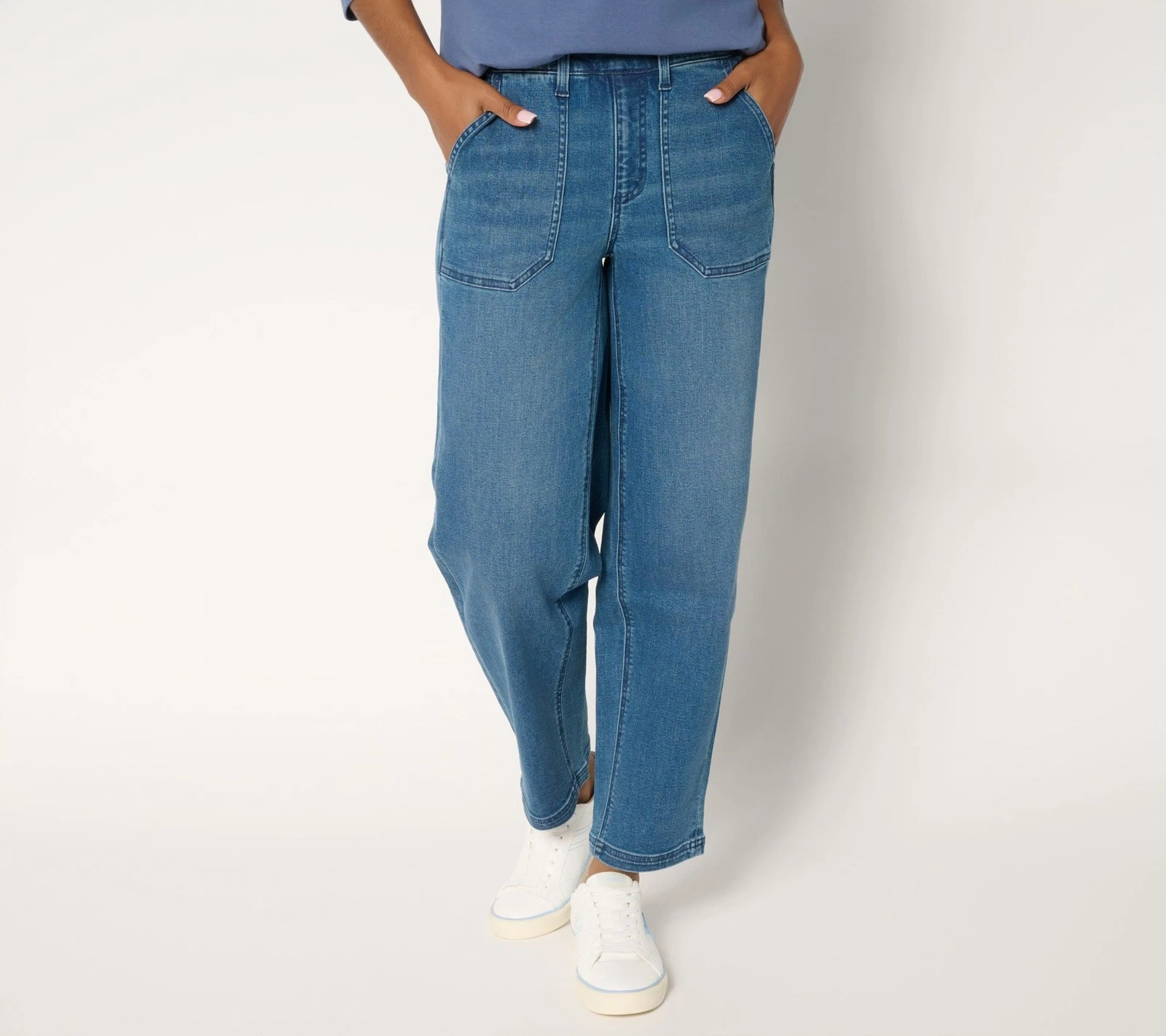 Denim & Co. Women's Pants Sz 12 Indigo Easy Tapered Ankle Jean Blue A698543