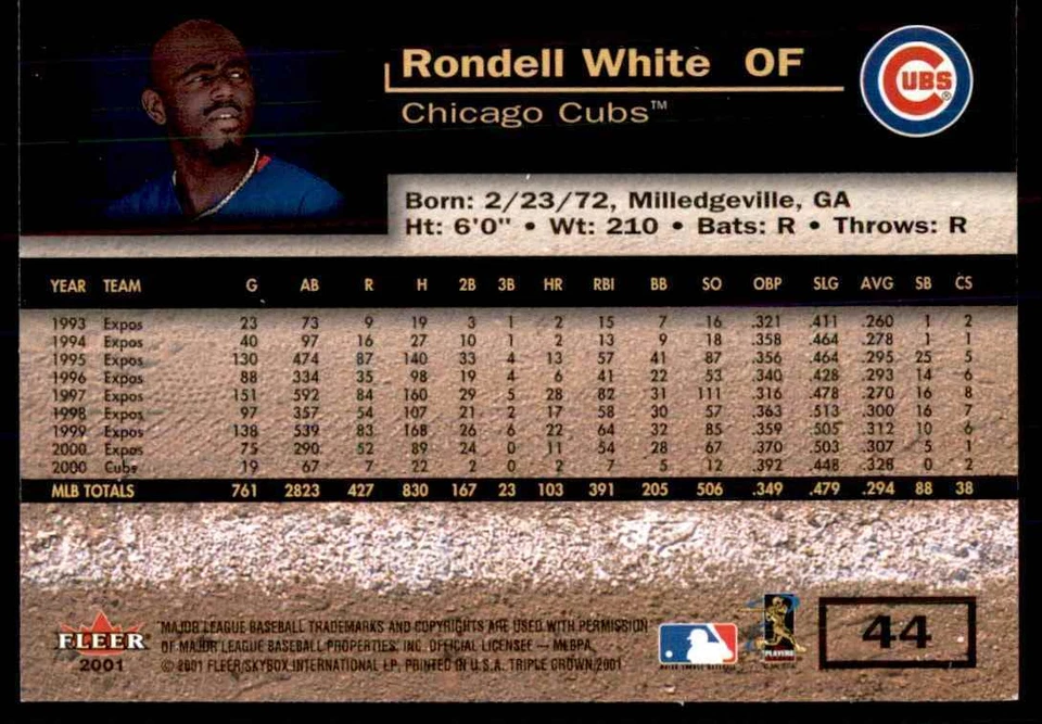 2001 Fleer Triple Crown Rondell White Chicago Cubs #44 - Image 2 of 2