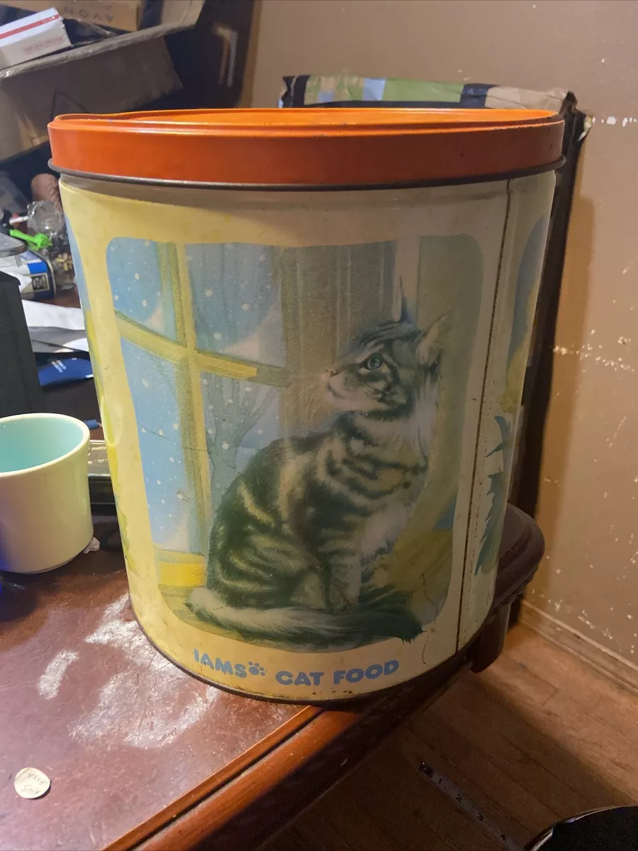 Vintage Iams Cat Food Tin 11 H Diameater 10