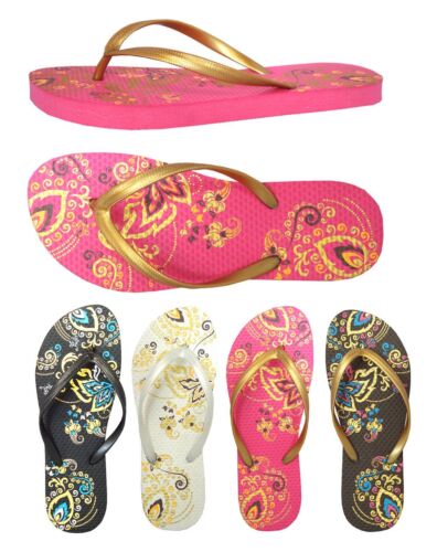 Wholesale Lot 24 pairs Men~Women~Girls Beach Sandals Flip Flop Flower Printing - Picture 2 of 15