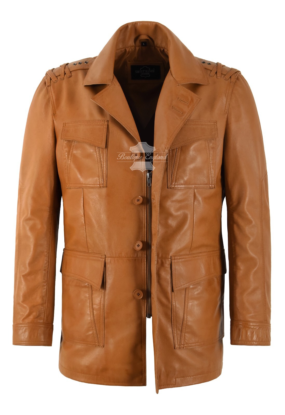 SAINT LAURENT "BLAZER MODA BLAZER ""TROPIC SAFARI"" Uomo Marrone Collare Moda Giacca in Vera Pelle"