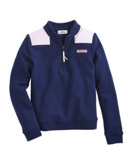new VINEYARD VINES shep fleece quarter zip blue/ pink sweatshirt shirt girls 14