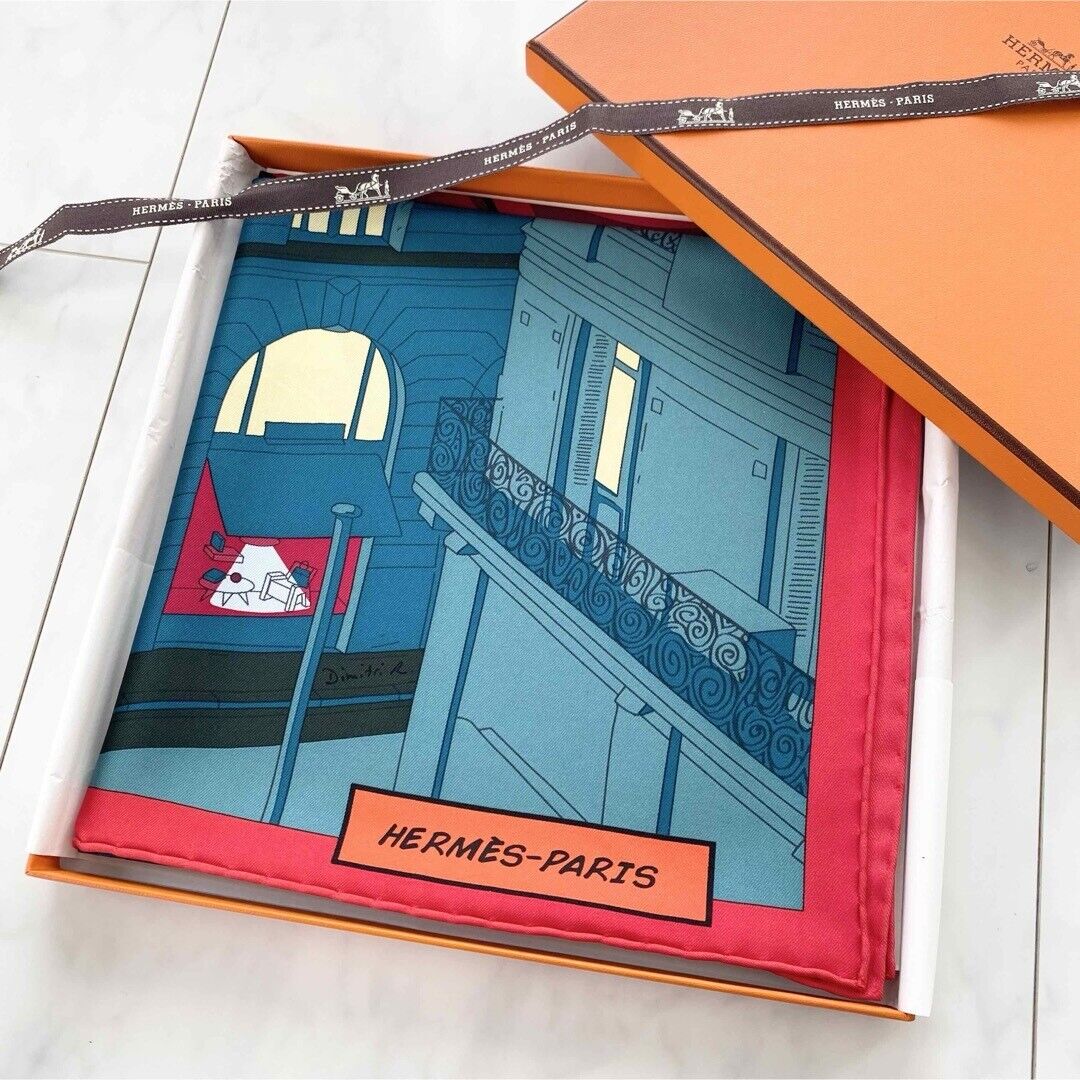 Hermes Scarf Space Shopping au Faubourg 90 cm silk pink Hermes Scarf Space Shopping au Faubourg 90 cm silk pink