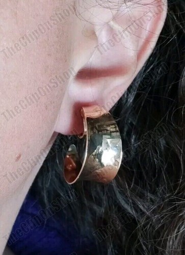 CLIP ON 3cm HOOP EARRINGS metal GOLD TONE retro wide boho HOOPS non-pierced ears - Picture 20 of 23