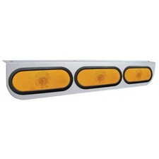 Stainless Light Bracket w/ Three 6" Oval Lights & Grommets - Amber Lens