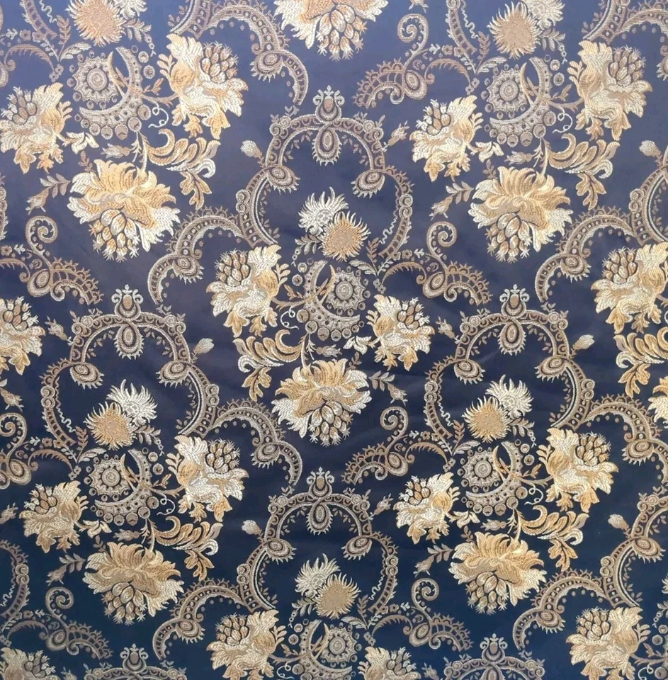 Estofamento floral vintage moody preto dourado cetim jacquard tecido brocado por jarda - Imagem 4 de 4