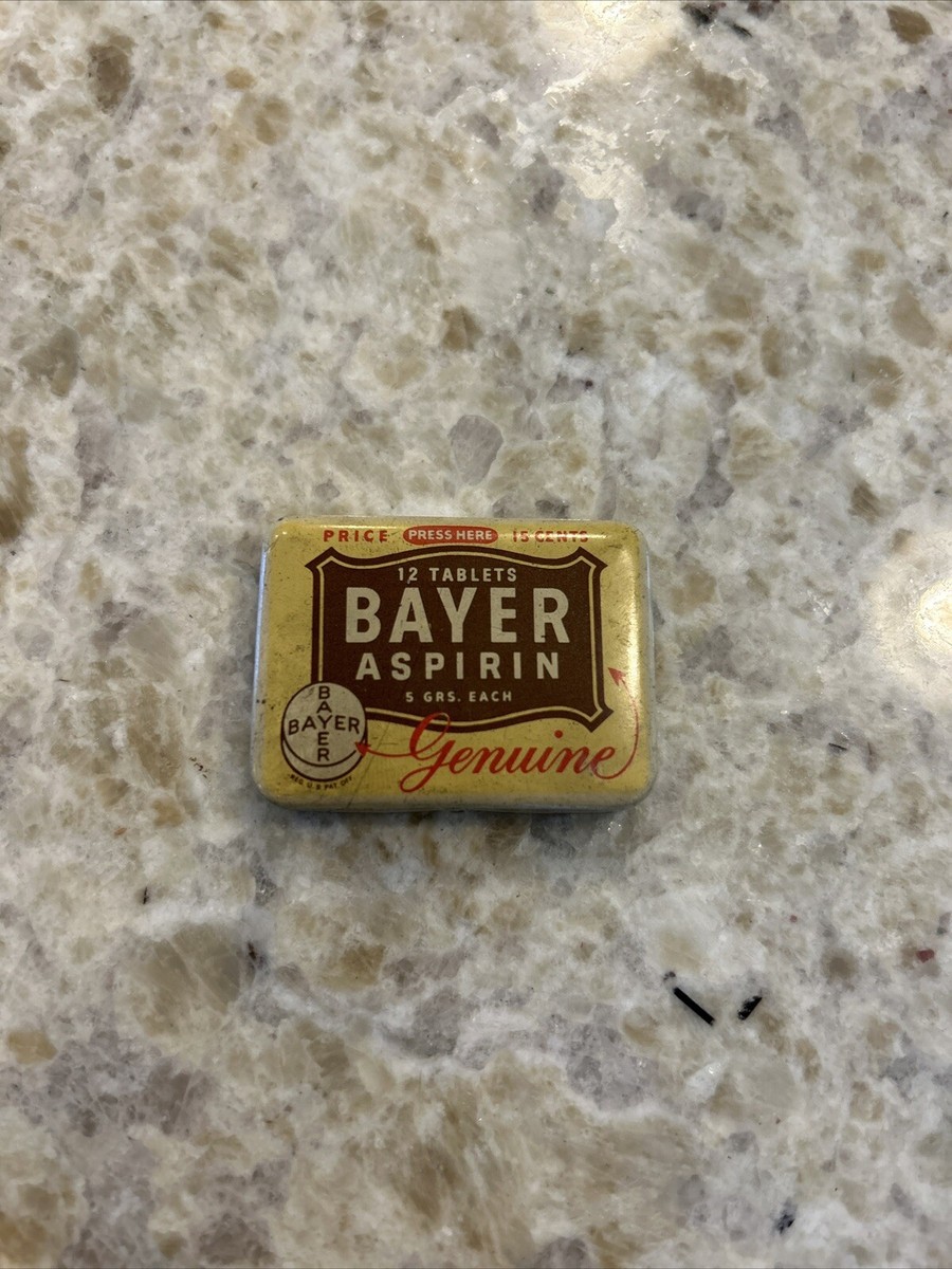 Bayer aspirin tin pre-priced 15c (circa 1940's) 170 Varick St. New