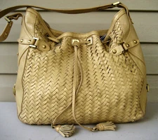 COLE HAAN Woven Leather Handbag Large Tote Tan Village Weavs