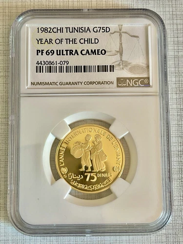 Tunisia 1982 Year of Child 75 Dinars Gold NGC PF69 ULTRA CAMEO Sku# 1875