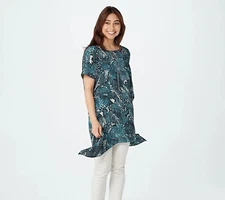 ATTITUDES BY RENEE NEW $57 Crepe Printed Asymmetric Top in Reptile Large