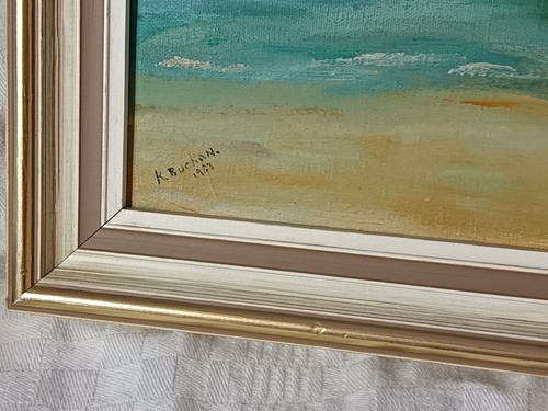 Windsurfing At The Beach Painting Signed By K. Buchan 1983 - Picture 7 of 9