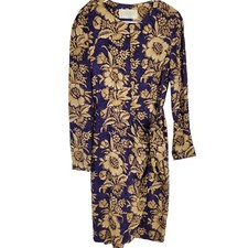 Vintage Dana Buchman Floral Long Sleeve Dress Silk Size 4 faux wrap Modest fairy