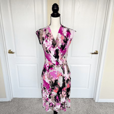 212 Collection XS Peach Maroon Black White Mosaic Colorful Dress with Belt Clasp
