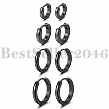 8pcs Polished Small Hoop Huggie Stainless Steel Earrings for Men Women 7-14MM